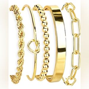 Gold Bracelets Set for Women Non Tarnish, 14K Gold Plated Sterling Silver Chunky